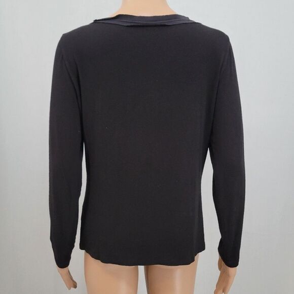 Lafayette 148 Black Scoop Neck Long Sleeve Tee Top Elevated Basic Blouse - Picture 3 of 11